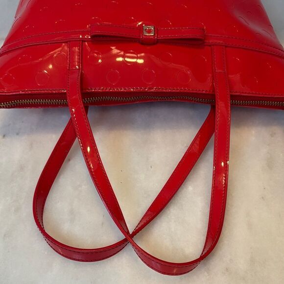 Kate Spade Bag Purse Handbag Leather Red Embossed Patent Tote Bag pocketbook - Picture 10 of 13